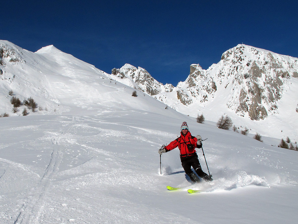Valentino, durante la discesa da Cima Muralta