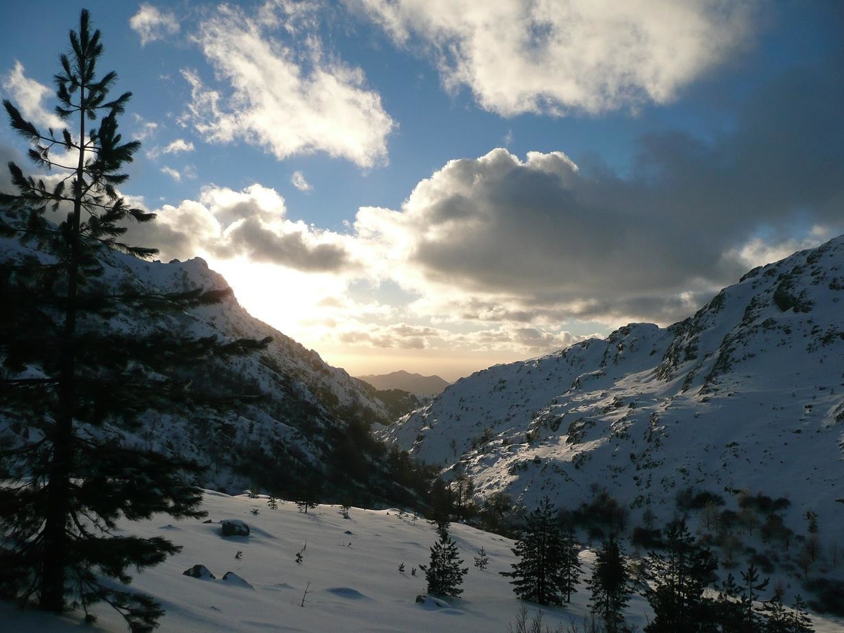 Vue vers Soccia (ouest), coucher de soleil
