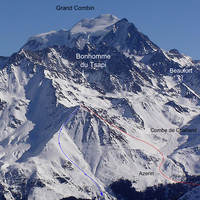 Bonhomme du Tsapi - tracé rouge voie normale - tracé bleu descente W 