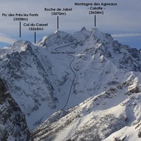 Itinéraire d'accès à la Calotte des Agneaux, directement par le glacier du Casset