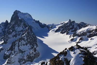 La Barre des Ecrins, Roche Faurio et le glacier Blanc