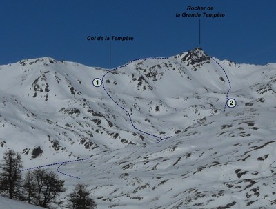 Rocher de la Grande Tempête - Versant S du col de la Tempête (1) ; Face SE (2)