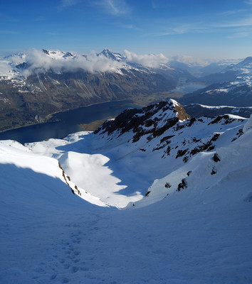 Il canale N del Piz de la Margna visto dall'alto.