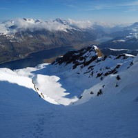 Il canale N del Piz de la Margna visto dall'alto.