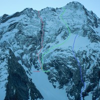 Tracé (indicatif) de voies de la face ouest du Grand Bec