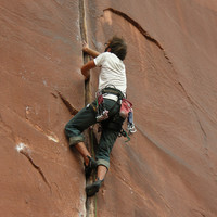 Indian Creek - Un habitué qui enchaine le Coyne Crack (5.11+ à doigts) à Supercrack Buttress