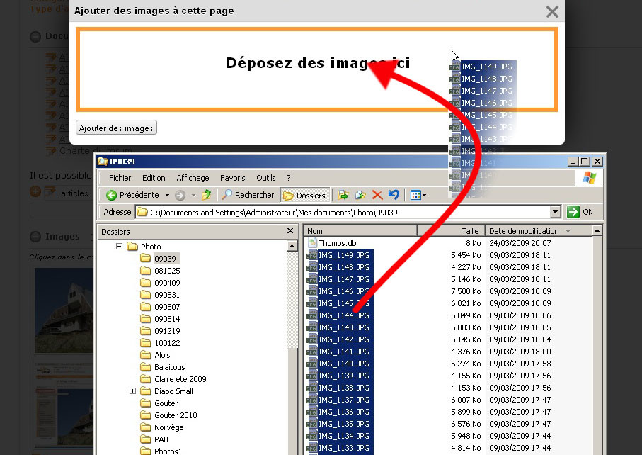 Utilisation du "Drag-and-Drop" pour sélectionner plusieurs images à la fois