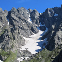 la Vedretta del Marovin (versante NE del Coca), il ghiacciaio con la quota della fronte più bassa di tutte le Alpi lombarde!