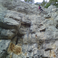 Dave dans Sextonik, secteur Panorama, Plagne, Suisse.