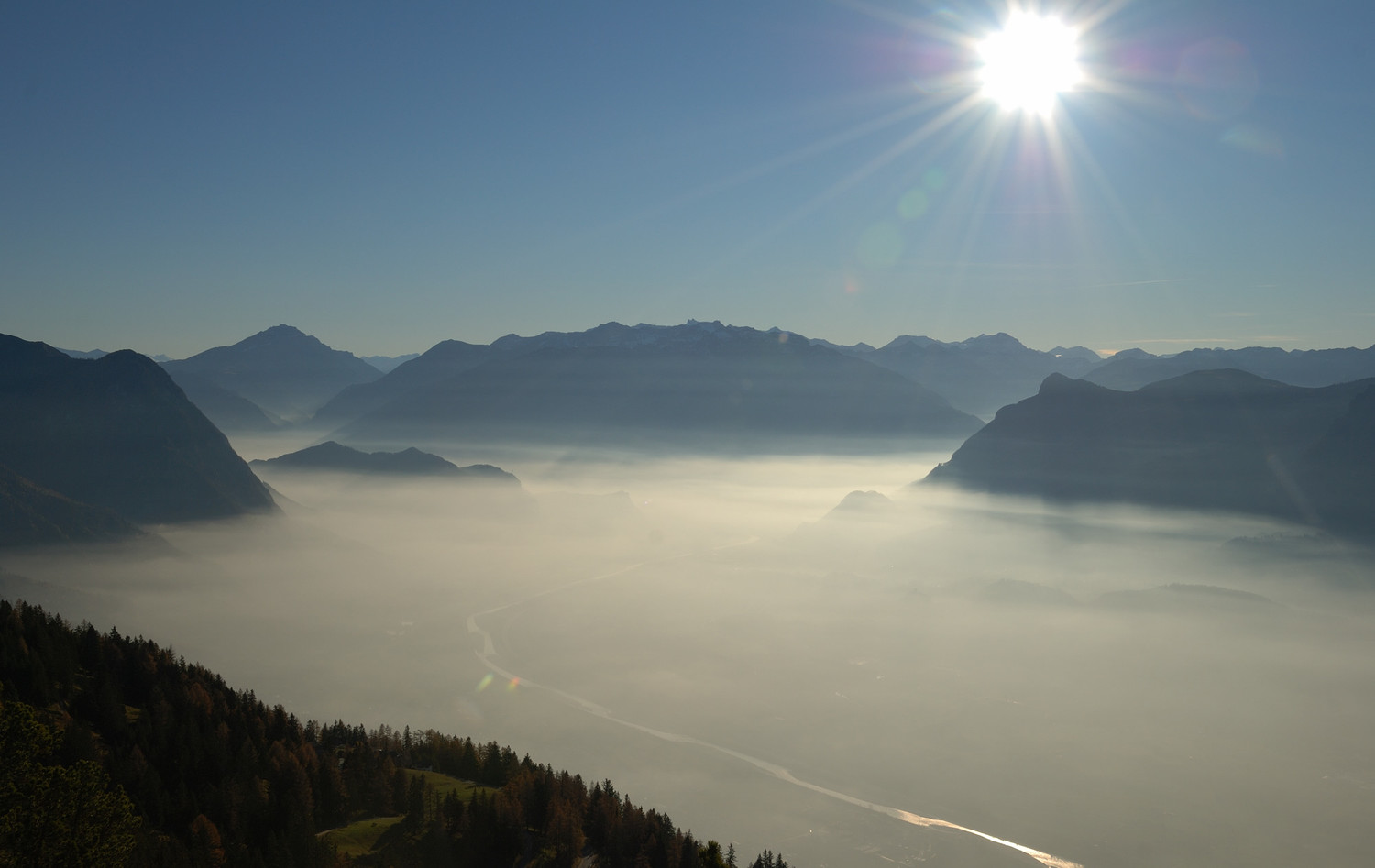 Vallée du Rhin vu de la descente sur Gaflei (Liechtenstein)