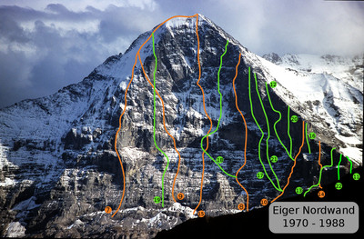 Itinéraires de la face N de l'Eiger (1970 - 1988)
