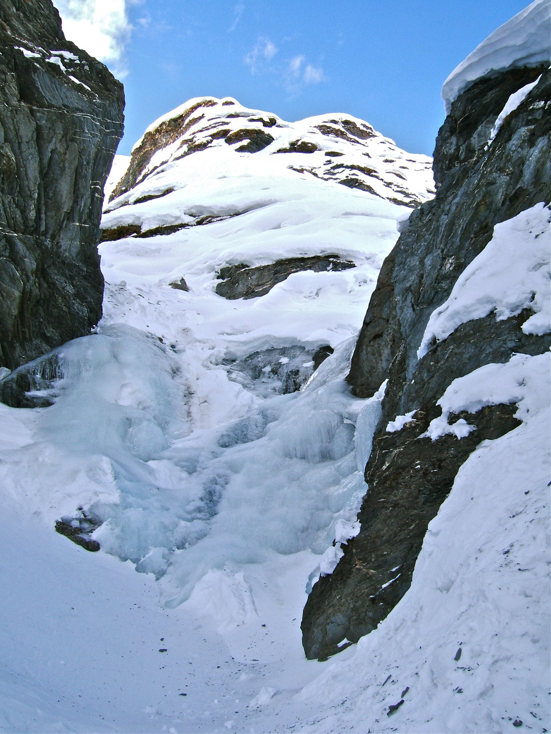 La gorge bloqué par une cascade de glace, ne pas la prendre!.