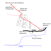 Accès aux dalles des Chéserys et à l'Aiguillette d'Argentière.