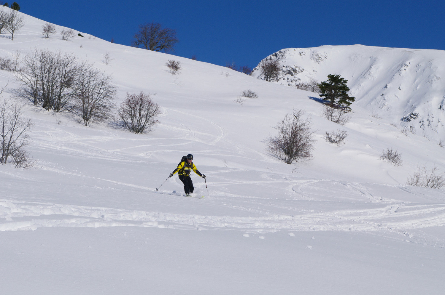 Bon entrainement dans cette poudre ramollie, zone basse des Buffes