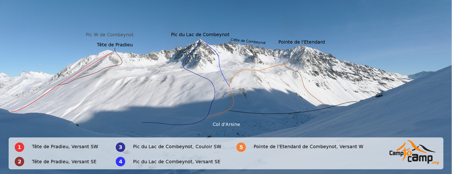 Topo : Tête Pradieu, Pic du Lac de Combeynot, Pte de l'Etendard - Versant S