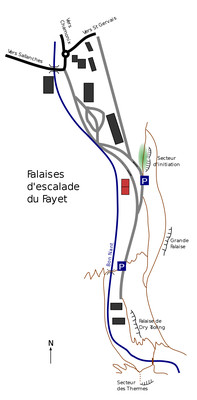 Schéma générale des falaises du Fayet Schéma générale des falaises du Fayet