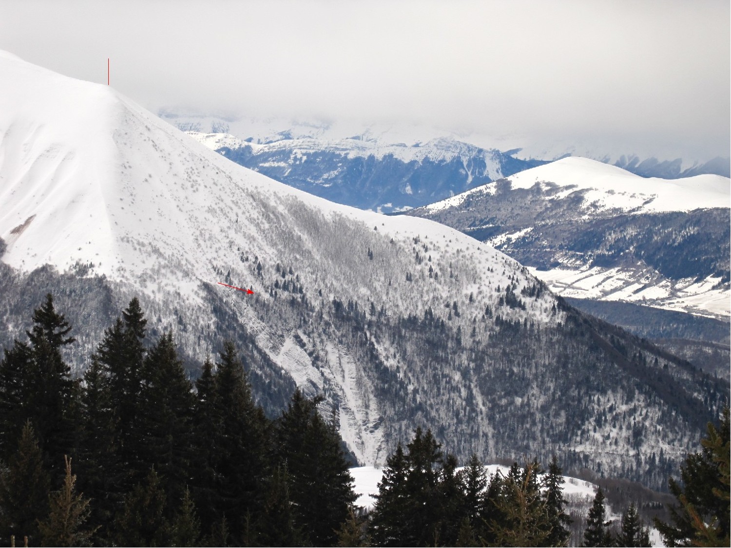 La Grande Cuche Nord depuis la crête de Brouffier, début janvier 2012
