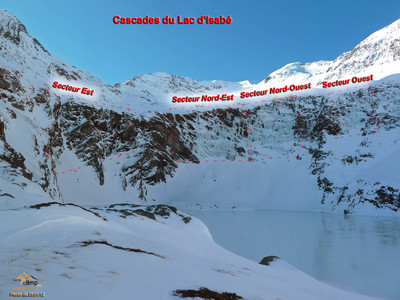 Cascades du lac d'Isabé - Vue panoramique de l'ensemble des secteurs 