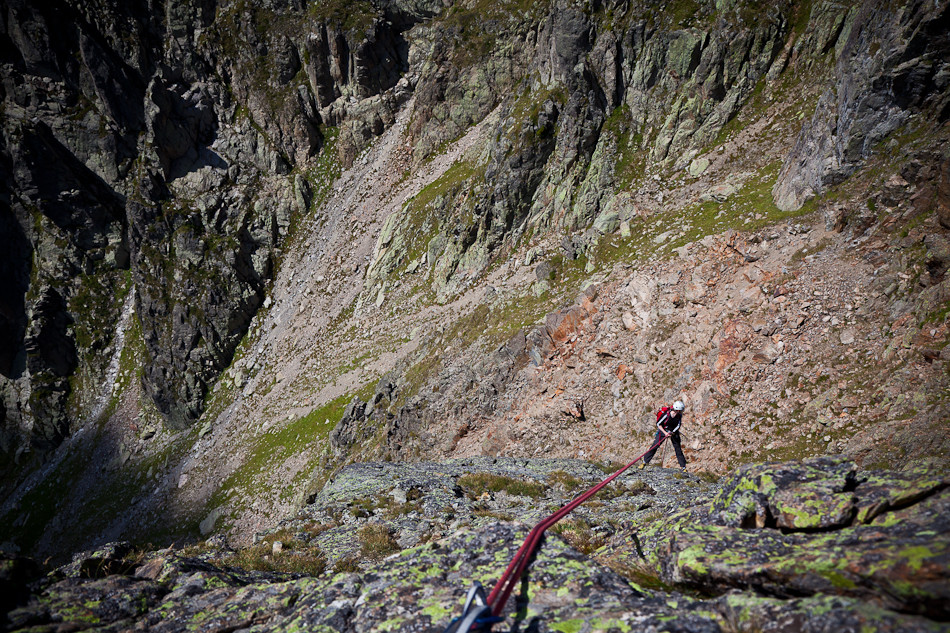 Abseil from the "wrong" belay at the summit.
