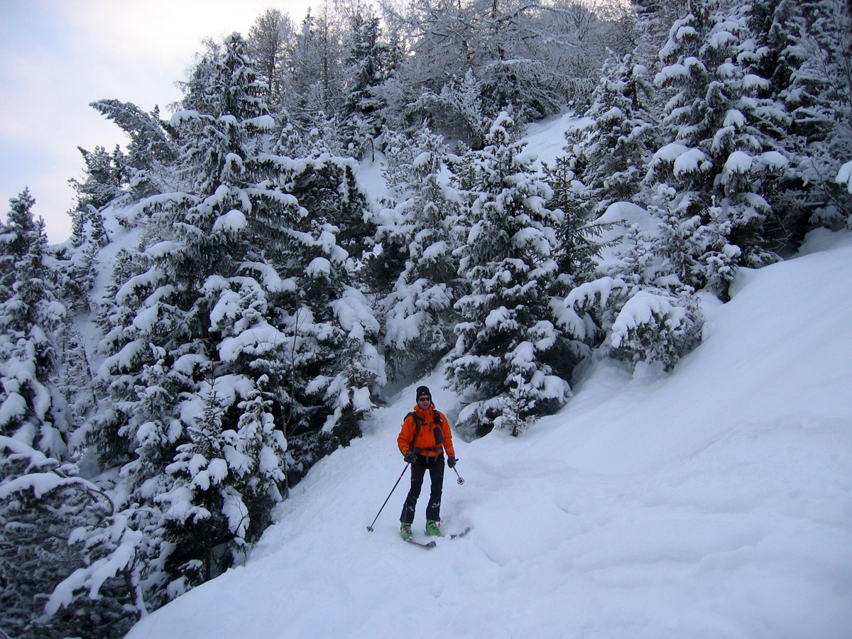 Sortie de la partie arboricole évitant le bas du couloir, inskiable