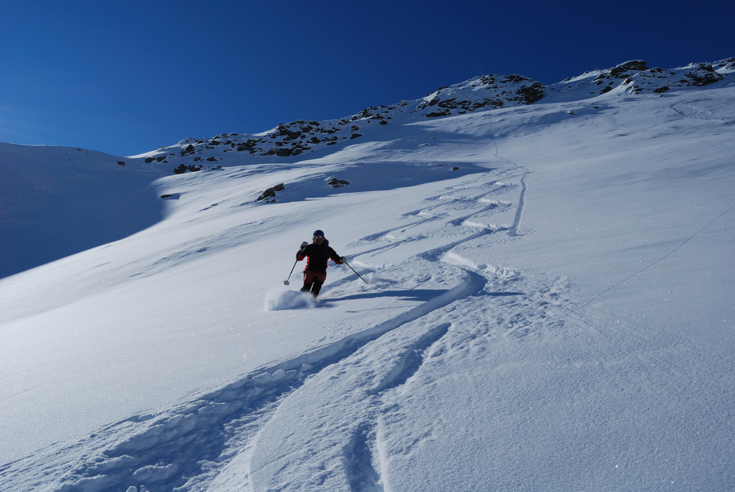 Lorenzo durante la discesa in Val Varuna