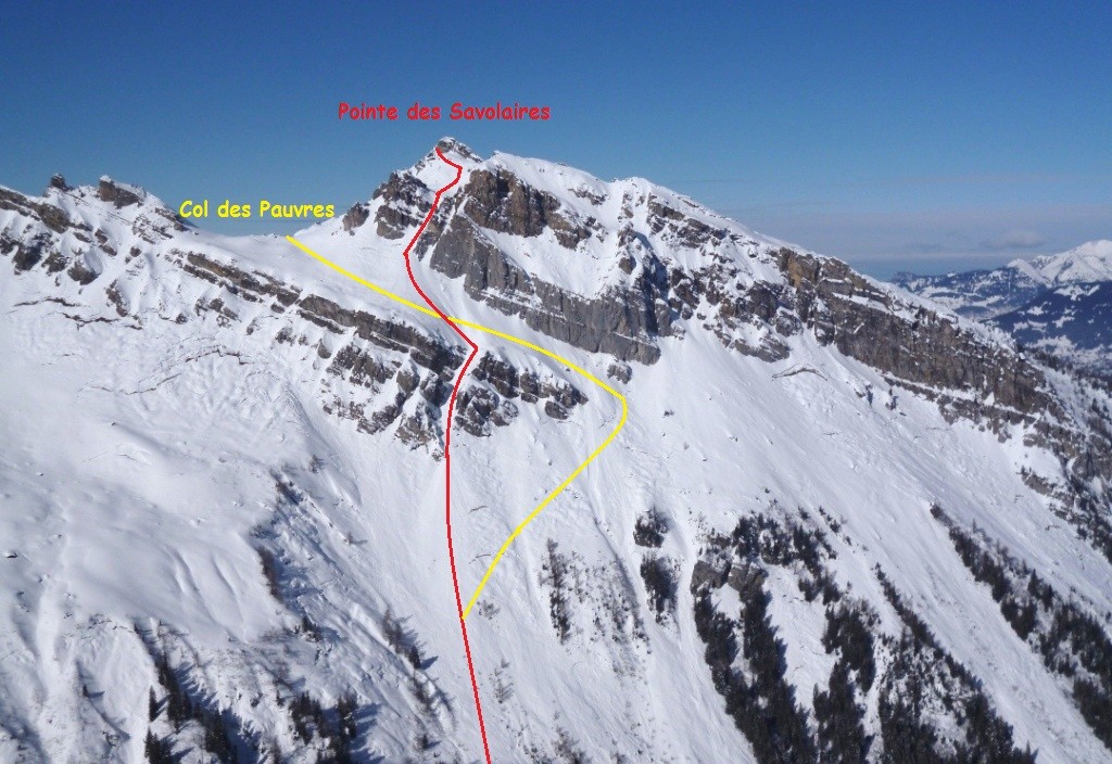 Pointe des Savolaires, versant E : détail d'itinéraires