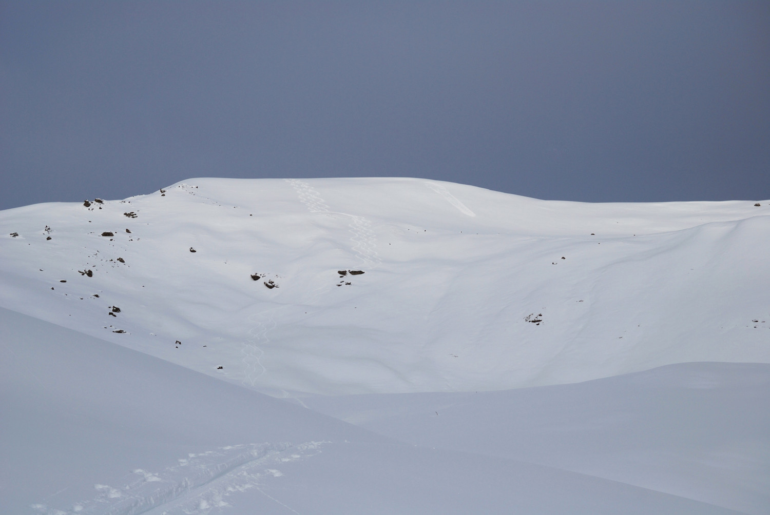 La quota 2328m al Muttans, con le tracce del giorno prima dei miei soci