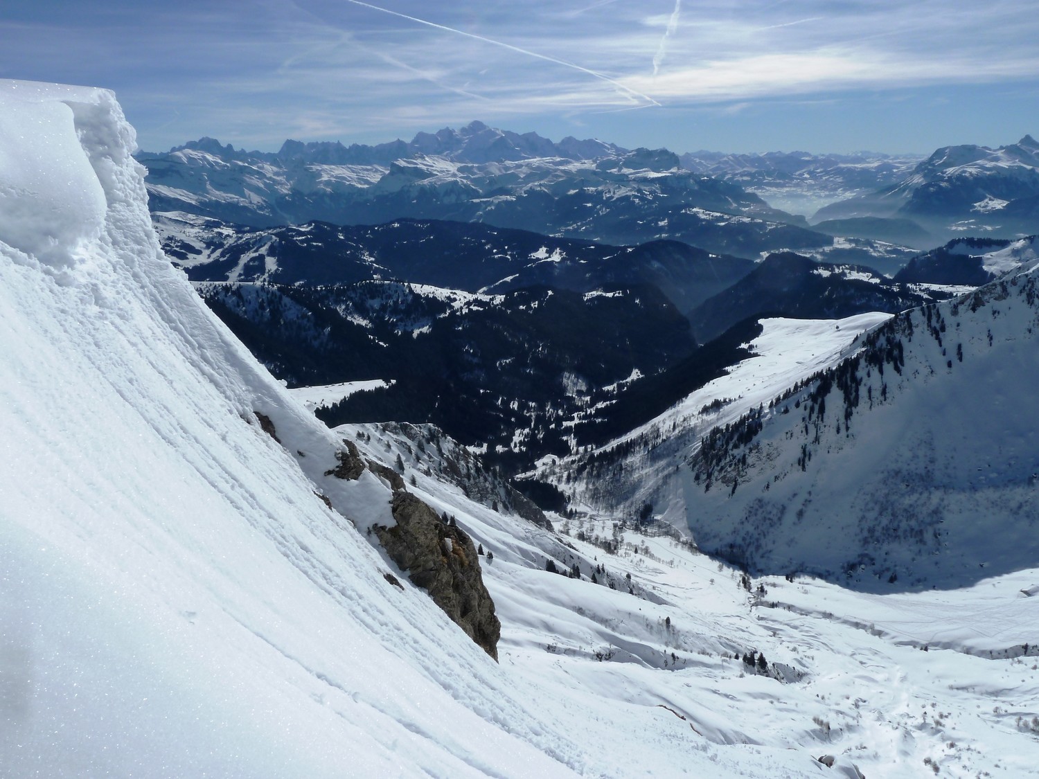 Face S du Roc, combe du Foron, Uble, et le panorama jusqu'au Mont-Blanc