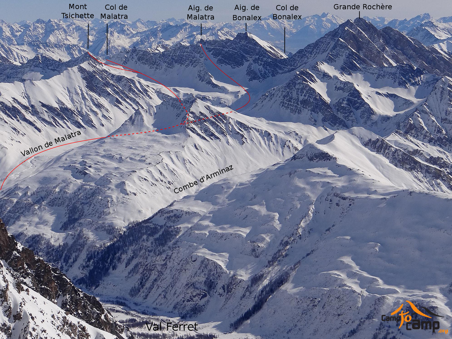 Itinéraires : Col et Aiguille de Malatra (couloir W), mont Tsichette