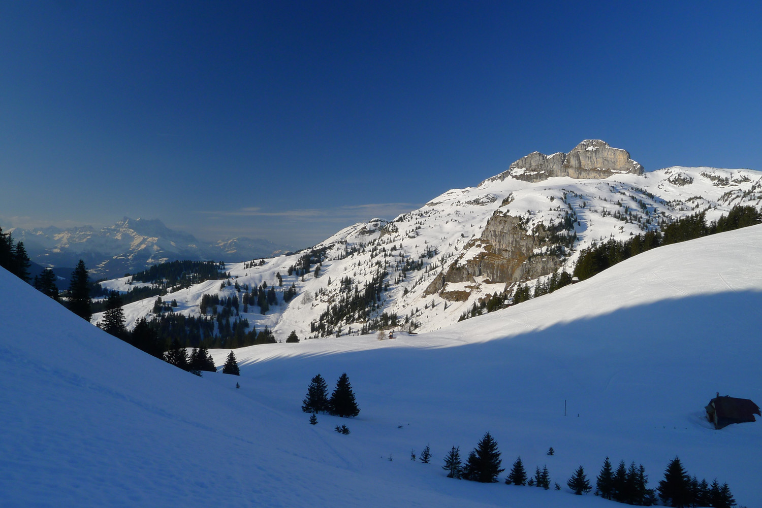 Depuis Pierre du Moëlllé, vue arrière des Dents du Midi à la Tour de Famelon