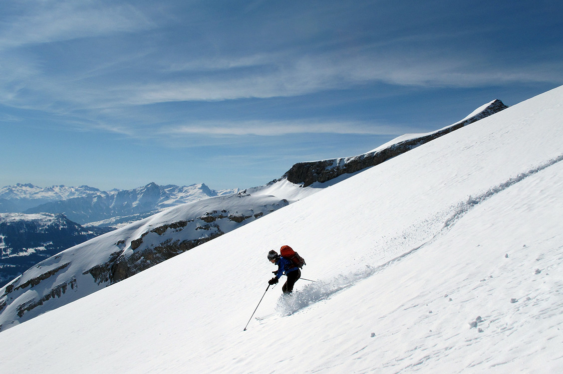Haldensteiner Calanda; Nadia in discesa sulla dorsale del Calandasiten...