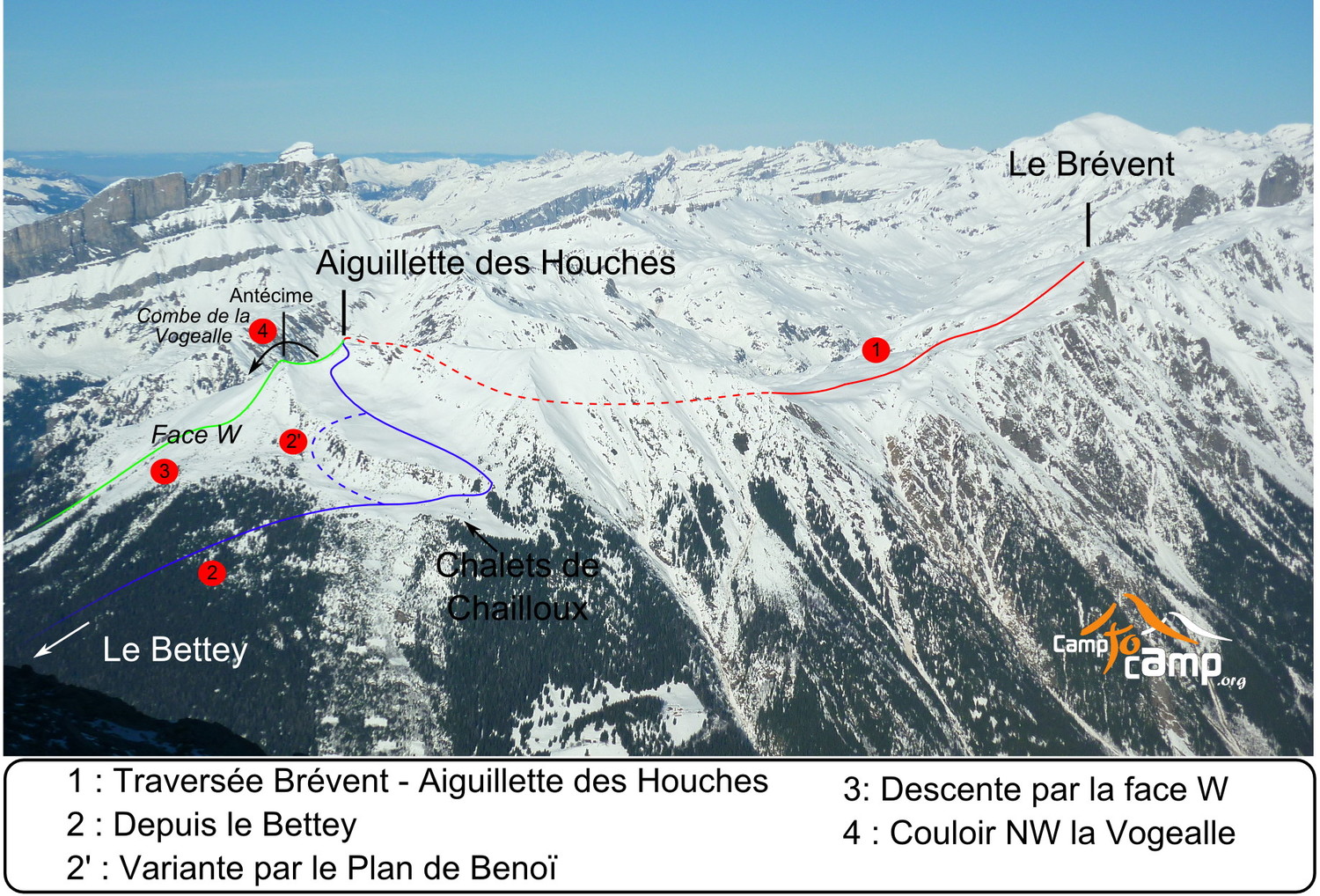 Aiguillette des Houches, principaux itinéraires