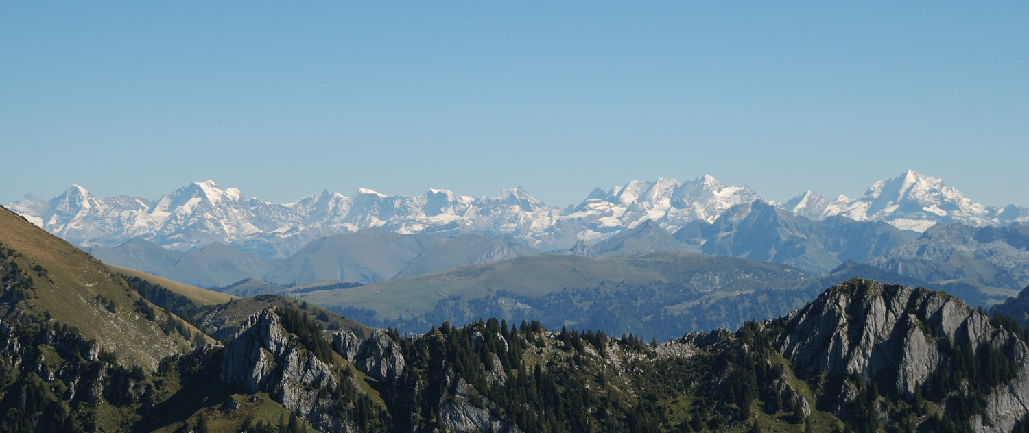 Oberland : Mönch, Jungfrau, Blümlisalp, Doldenhorn & co vus de la Spitzflue