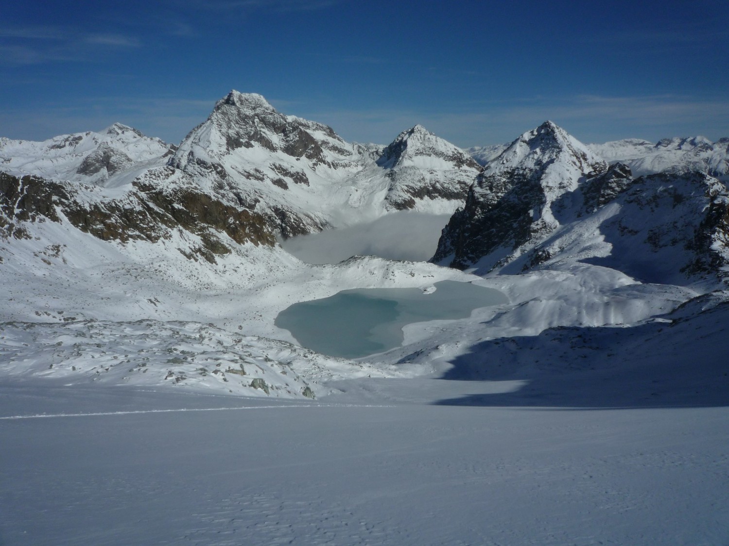 Panorama sul Piz Julier e il Lej Lagrev