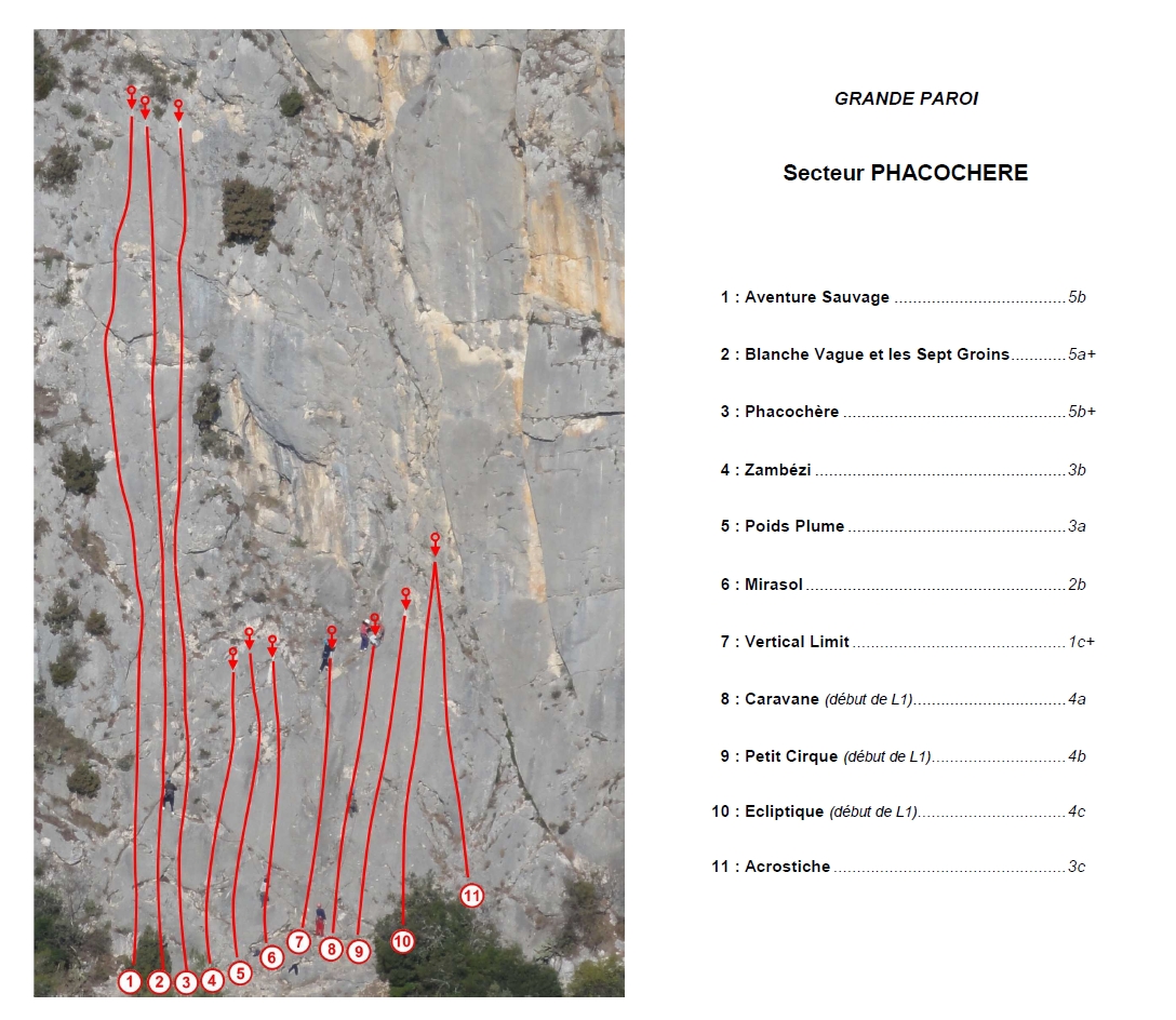 Collias : Grande Paroi : secteur Phacochère