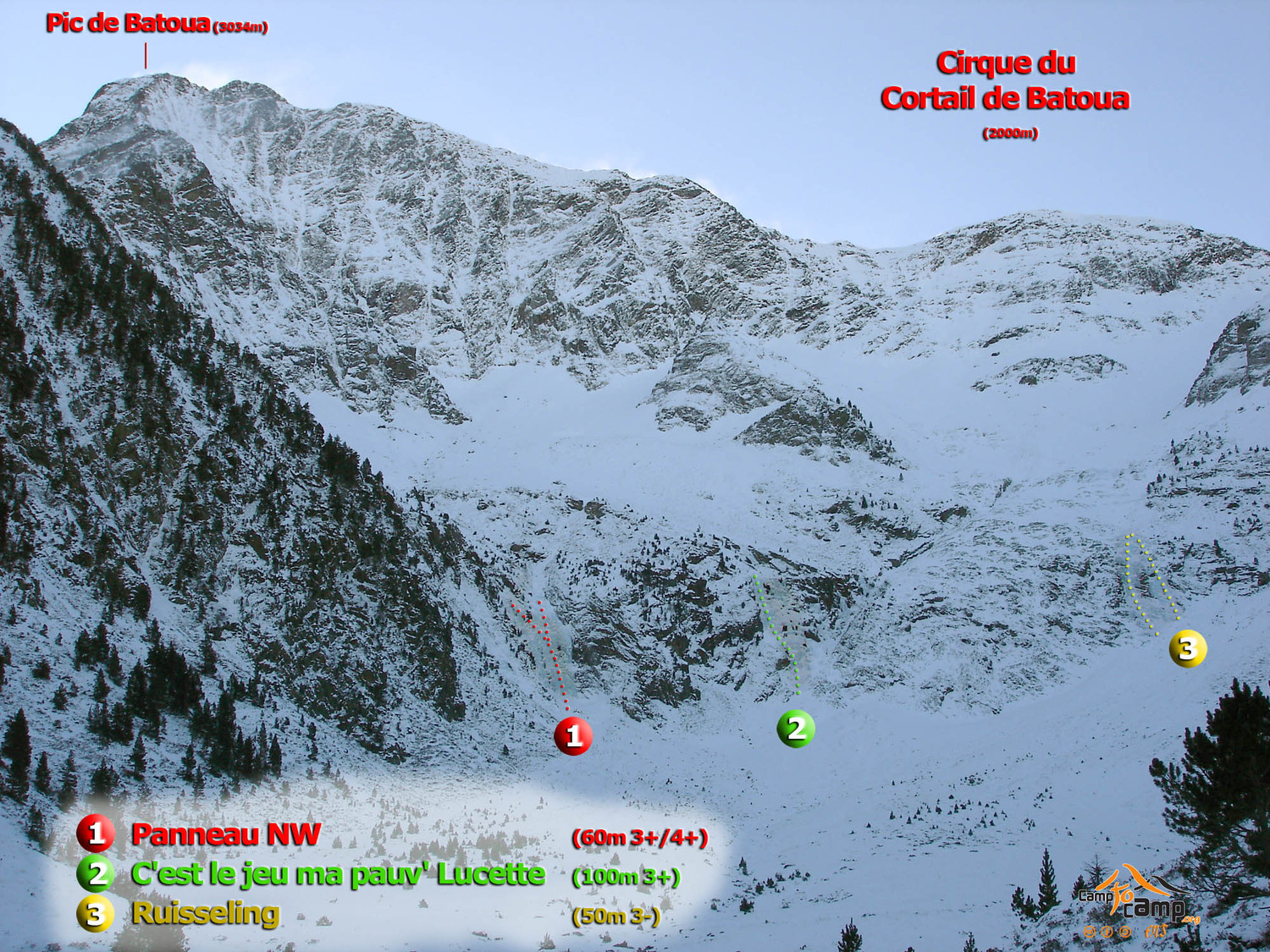 Cirque du Cortail de Batoua - Vue d'ensemble des cascades