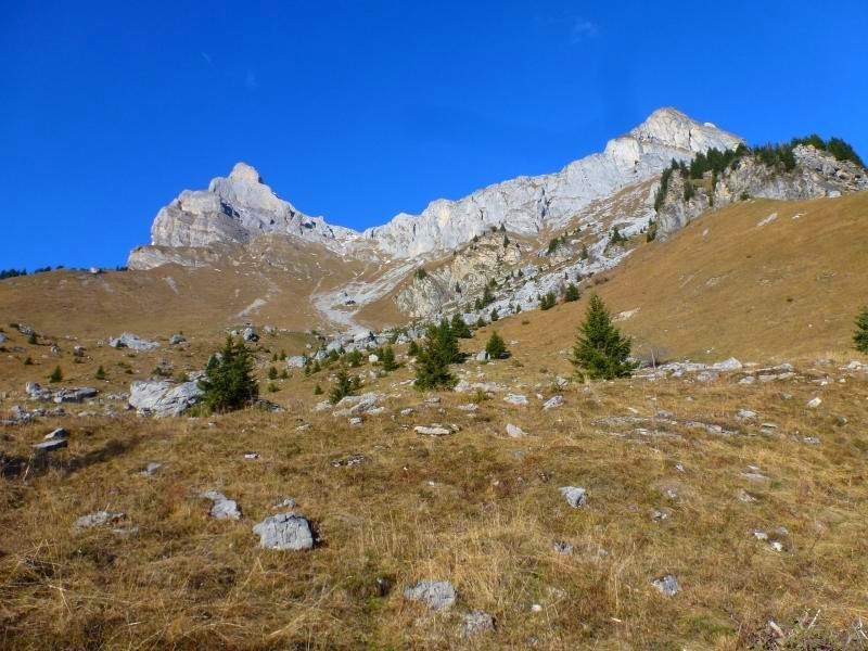 arrivée dans la combe, la Pointe de Barmerousse à droite, Varan à gauche