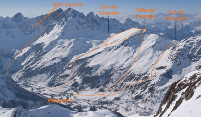 Tête de Girardin, Pic de la Font Sancte - Face S