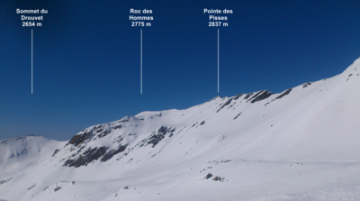 Pointe des pisses - vue depuis les pistes. Pointe des pisses - vue depuis les pistes.