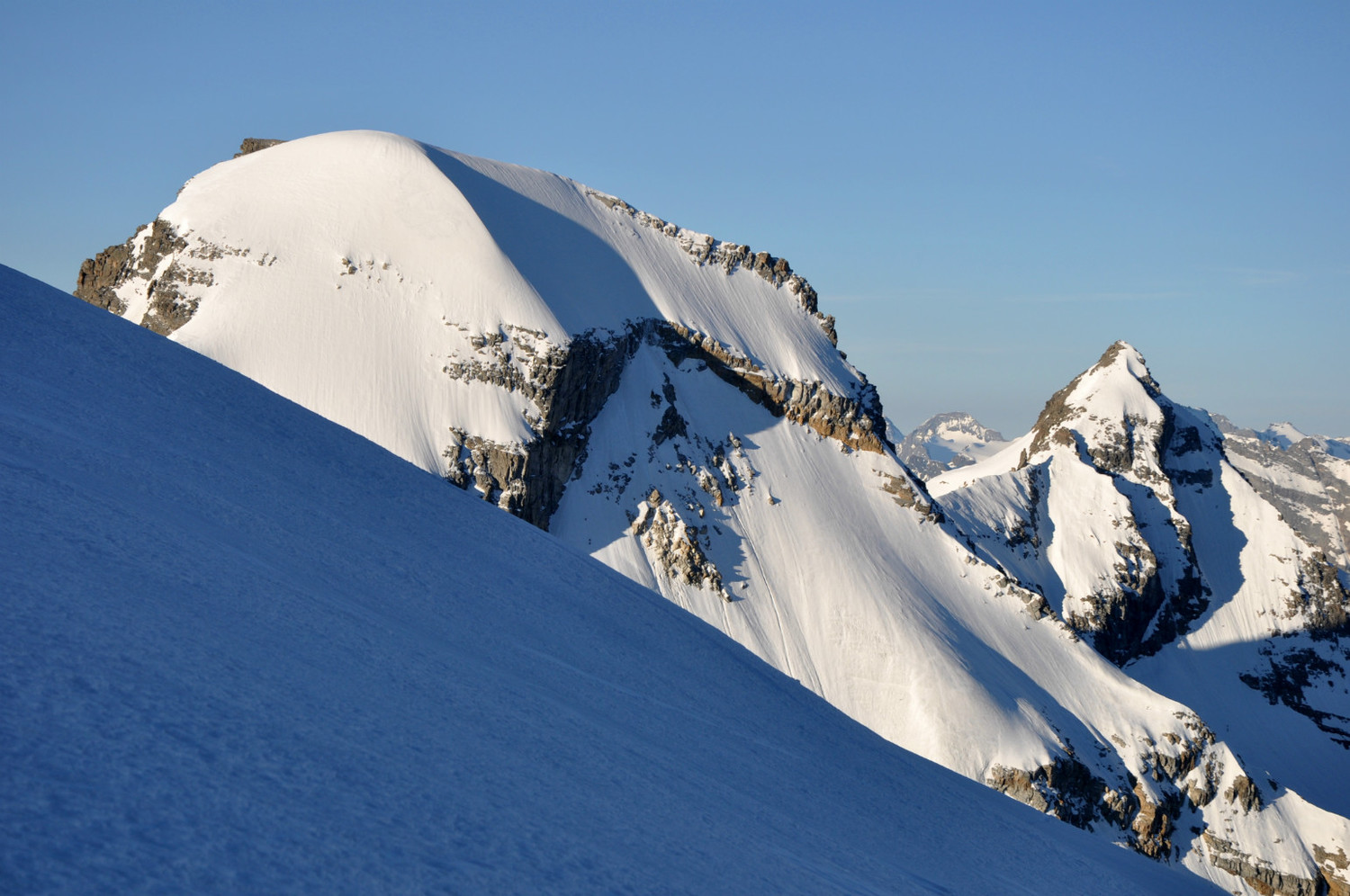 Ciarforon (3641m) and Becca de Monciar (3545m) : north faces. Climbers can be seen on both faces