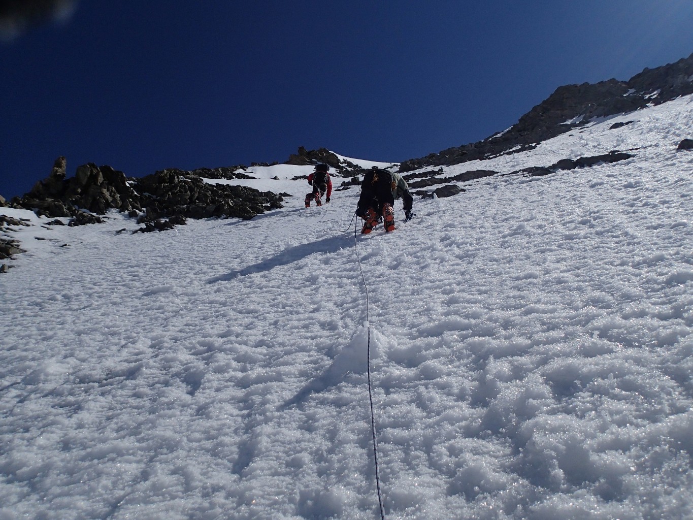 Descending directly from the top