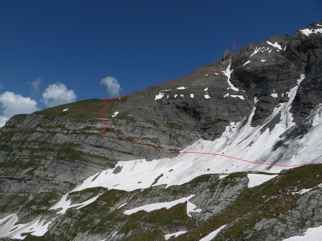 L'itineraire vers le Col des Chamois de la cabane de Plan Neve