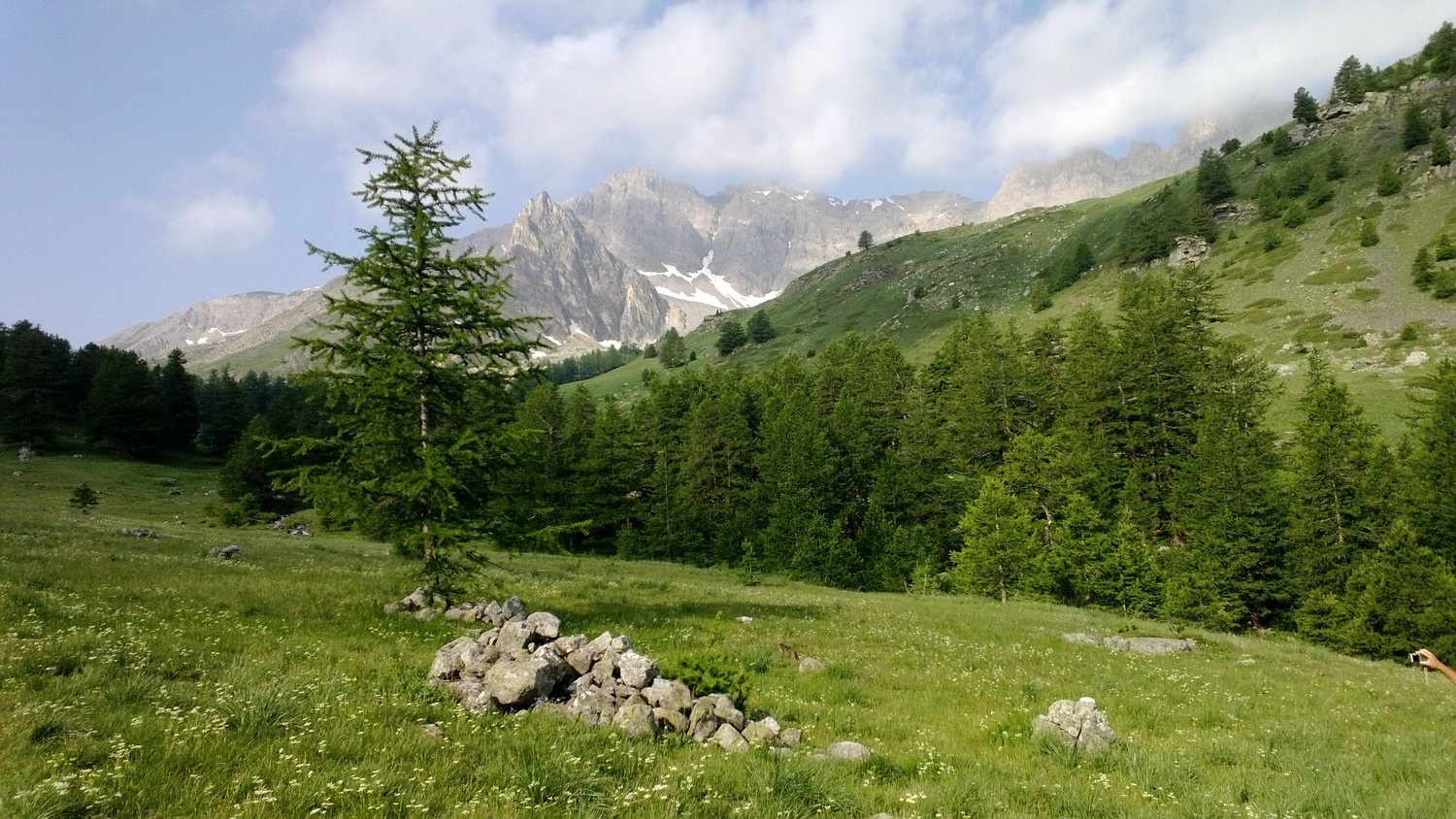 derrière le refuge ; le vallon et le sommet de la tête noire