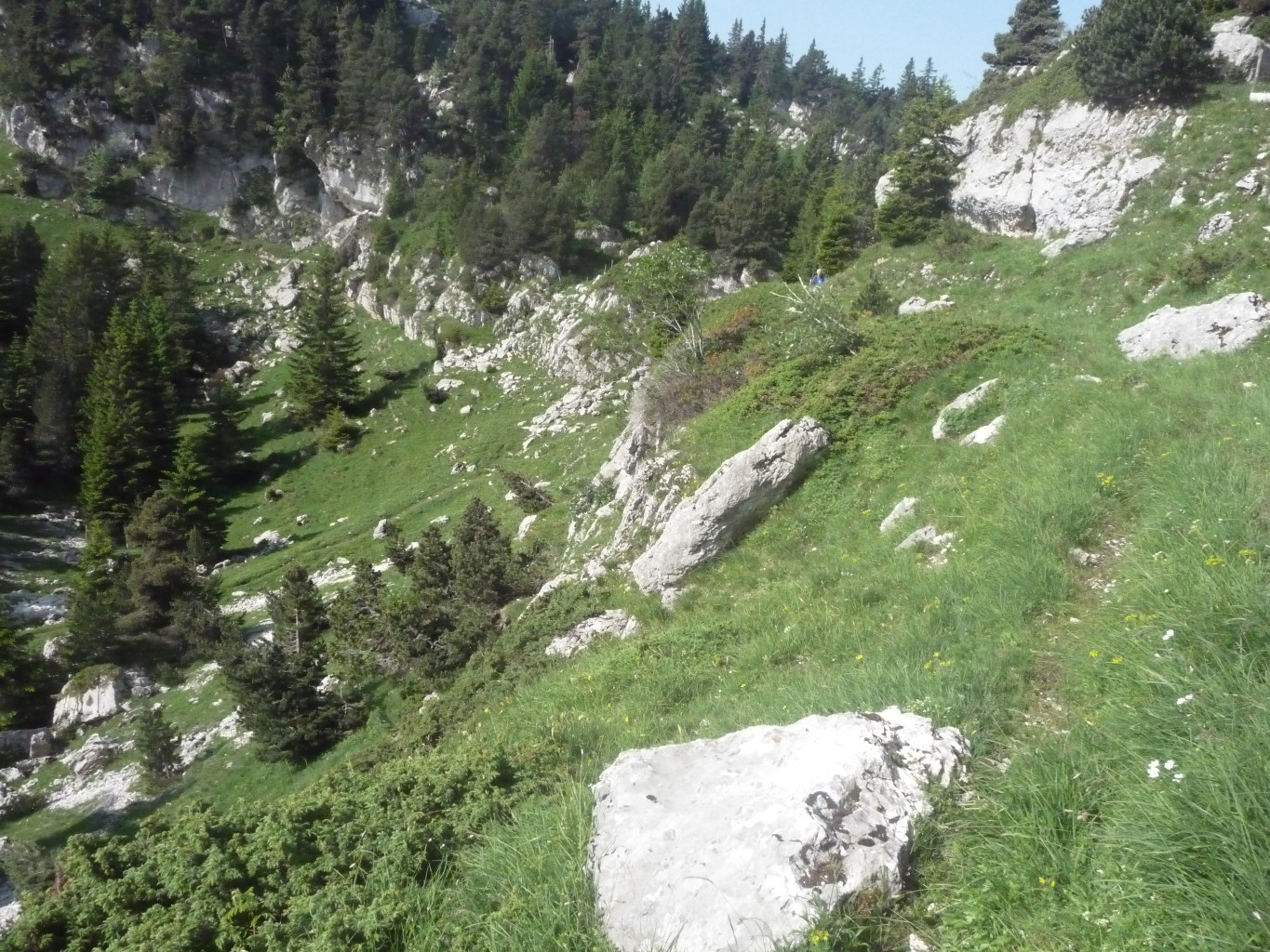 sentier de départ de la sangle vue sur le col de belles ombres