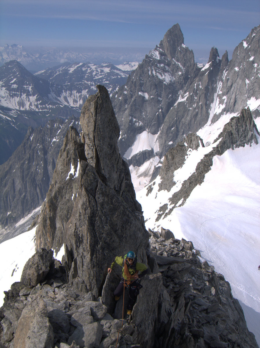 Easy initial part of the ascent. Aiguille Noire de Peuterey in the background.