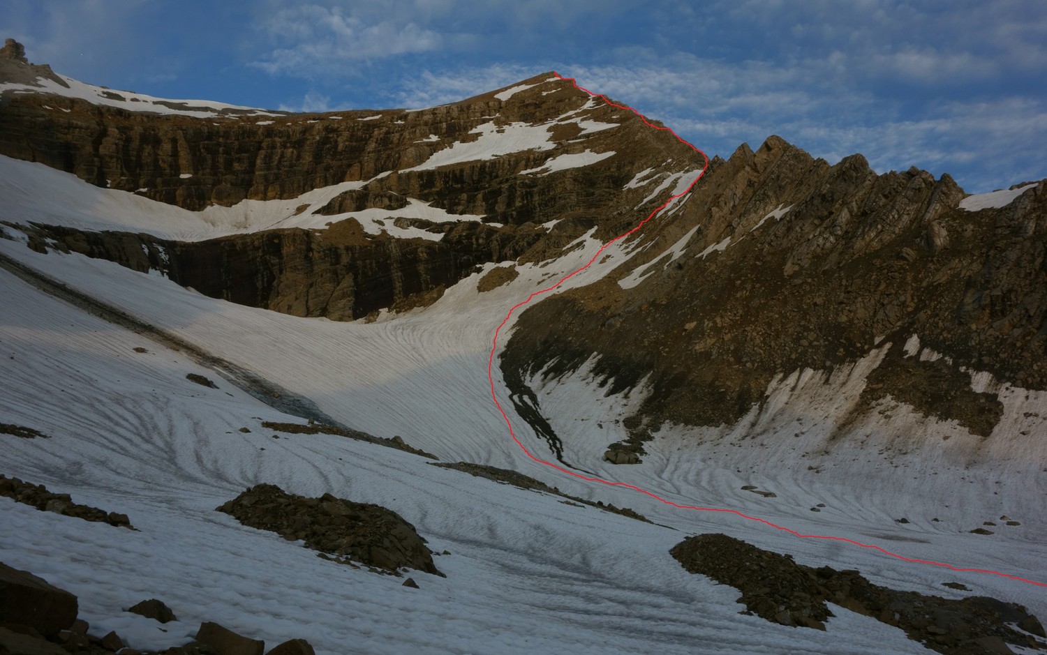 Glacier du Taillon et vue sur l'arrête NE