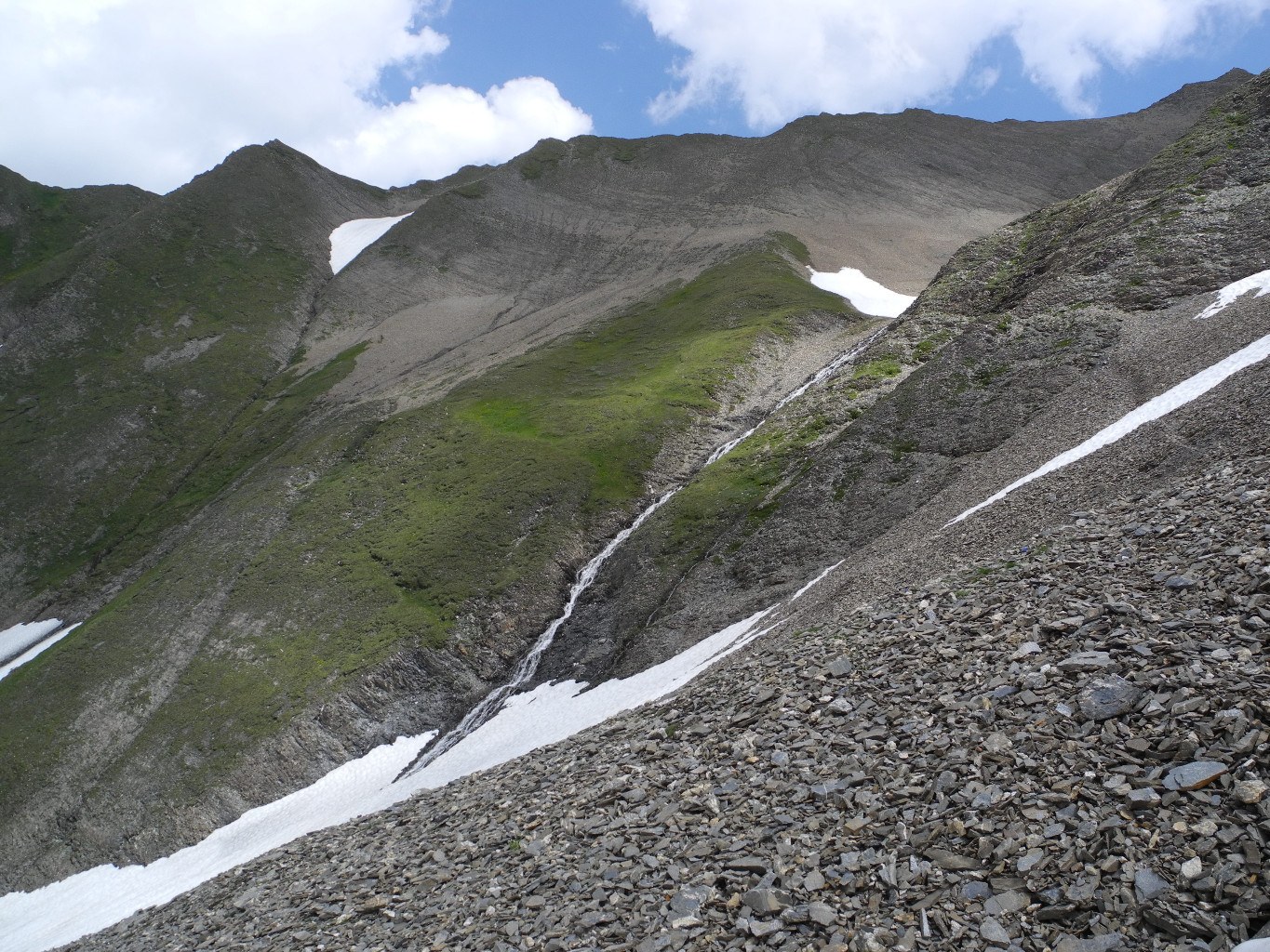 Descente dans la combe italienne, sous la Pointe de Combette