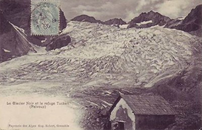 Le Refuge Tuckett et le Glacier Blanc - avec une épaisseur de glace supérieure de plus de 100 mètres à celle d'aujourd'hui...