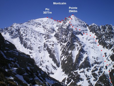 Pointe du Montcalm 2940m Trace accès NE hiver