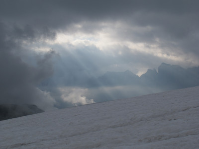 Sunrays breaking through the clouds, Clariden Glacier Sunrays breaking through the clouds, Clariden Glacier